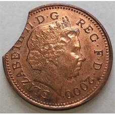 GREAT BRITAIN UK 2000 . ONE 1 PENNY . ERROR . CLIPPED PLANCHET